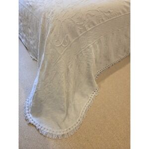 VTG Y2k Crown Crafts Matelasse Bedspread Medallion Fringed Blue Full "Joan"